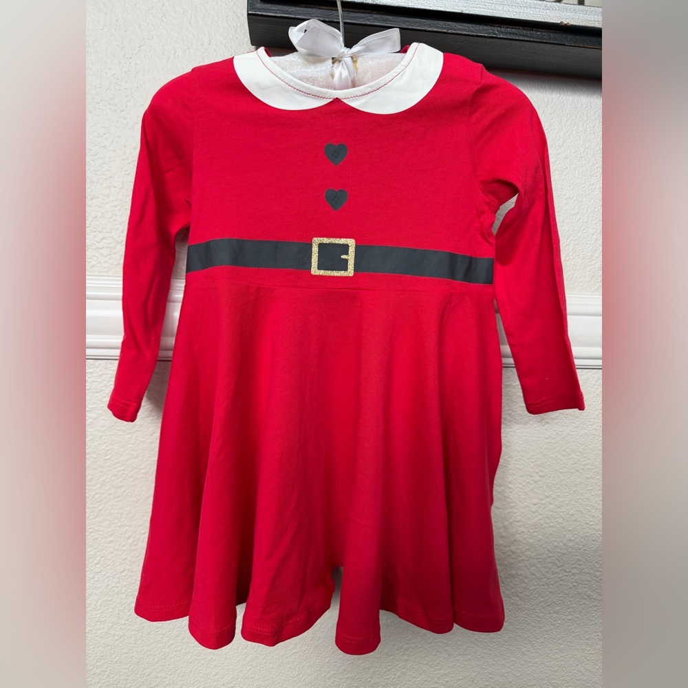 Girls Red Long Sleeve Santa Claus Christmas Dress